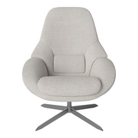 Light gray upholstered chair with a smooth, modern design and a sleek metal base.