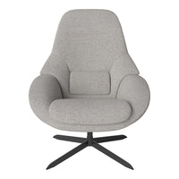 Gray upholstered chair with a modern, smooth design and minimalistic fabric texture. Ideal for contemporary decor.