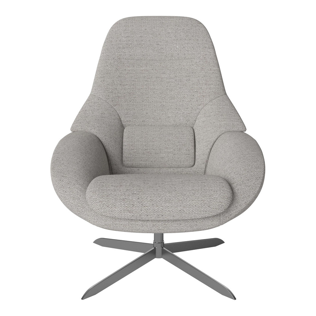 Modern gray upholstered chair with a smooth, minimalist design and subtle texture, perfect for any contemporary space.