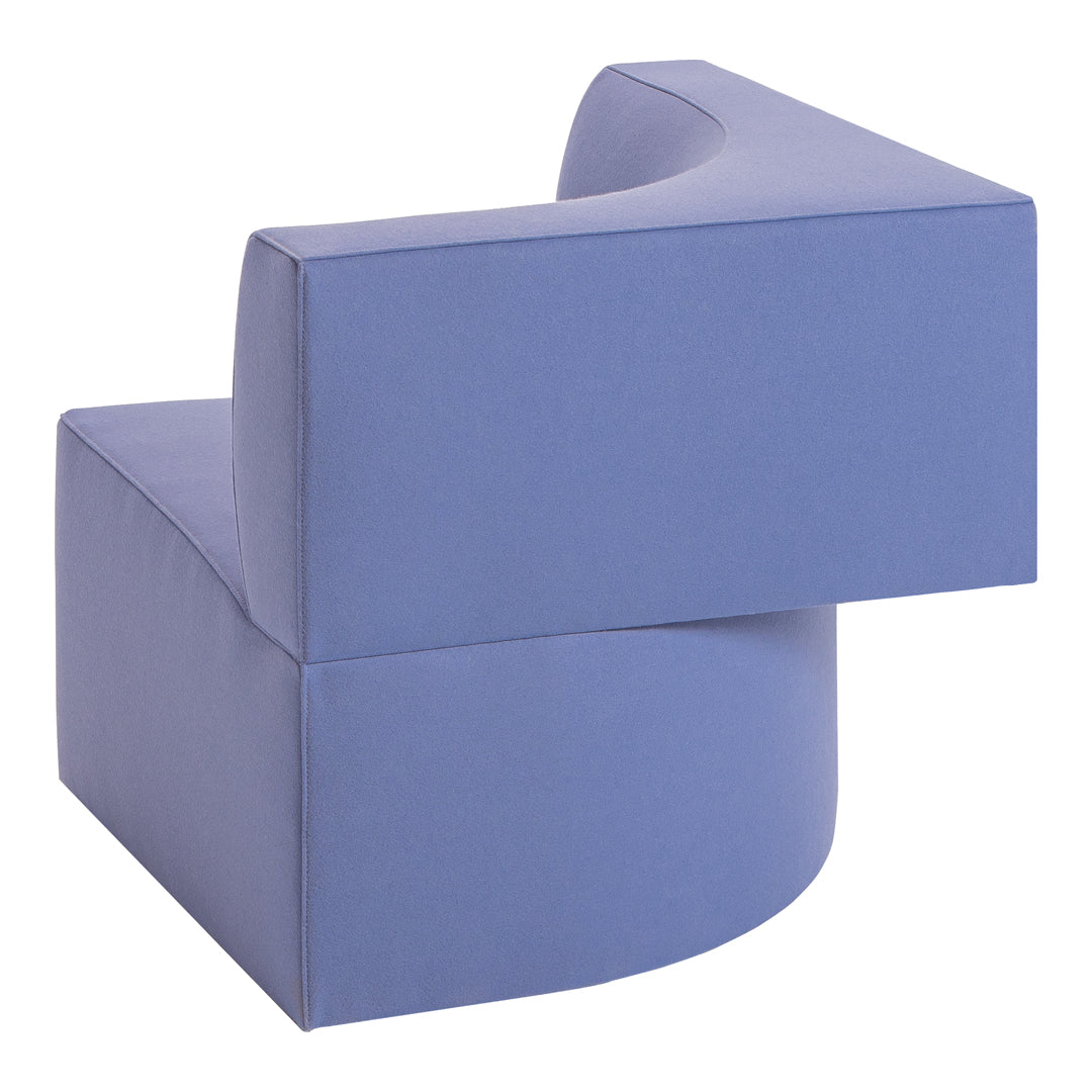 Blue modular chair with a smooth, minimalist design and geometric shapes, ideal for modern decor.