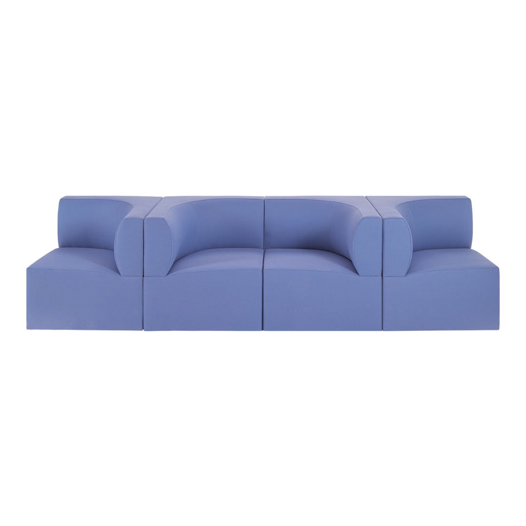 Stylish blue modular sofa with rounded shapes and smooth textures, perfect for modern living spaces.