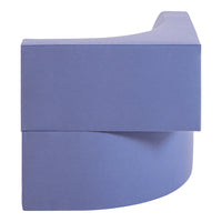 Curved accent table in soft lavender fabric with a smooth, modern design and minimalistic pattern.