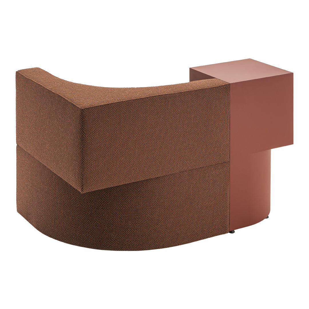 Curved furniture in rich brown tones with a textured surface and a modern, geometric design.