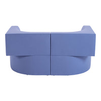 Curved couch in soft lavender with a minimalist design and seamless, smooth surface. Perfect for modern decor.