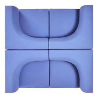Modern modular sofa in soft lavender blue with smooth curved patterns and a sleek, minimalist design.