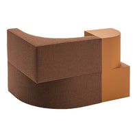 Brown and tan modern curved sofa with textured fabric and smooth surfaces, featuring a minimalist design.