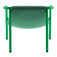 Green checkered patterned chair with vibrant green legs. Modern design ideal for adding a pop of color.