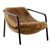 Brown faux fur armchair with sleek black metal frame, offering a modern and cozy aesthetic. Perfect for stylish interiors.
