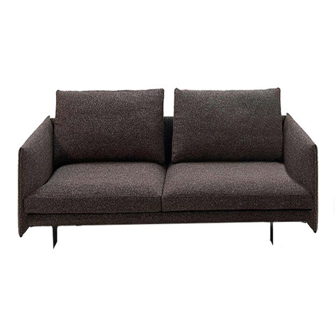 Modern two-seater sofa in dark gray fabric with a sleek, minimalist design and subtle texture. Perfect for stylish interiors.