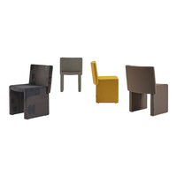 Colorful chairs featuring textures in black, gray, green, yellow, and brown, showcasing modern geometric patterns.