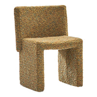 Textured chair in earthy brown tones with subtle green highlights, featuring a unique, woven pattern.