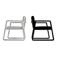 Black and white modern chairs with sleek metal frames and minimalist designs. Ideal for contemporary spaces.