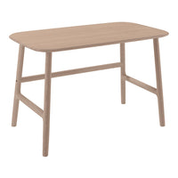 Wooden dining table in light beige with a smooth, minimalist design and rounded edges. Perfect for any decor.
