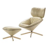 Cream-colored contemporary chair and matching ottoman with a sleek, minimalist design and subtle textured pattern.