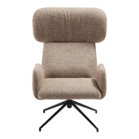 Tan textured armchair with a modern design and black metal base, featuring a smooth, minimalist pattern.