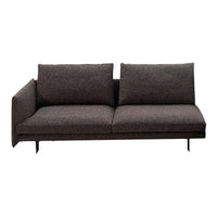 Modern brown upholstered sofa with a textured fabric finish and sleek black metal legs. Perfect for contemporary decor.