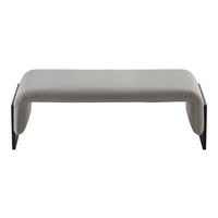 Minimalist gray fabric bench with smooth upholstery and sleek black legs, perfect for modern interiors.