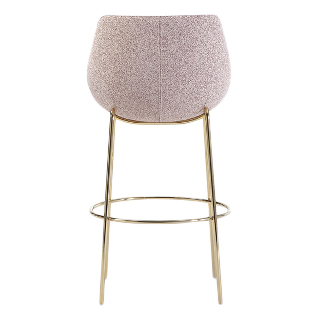 Pink textured bar stool with a sleek gold metal frame. Modern design for stylish interiors.