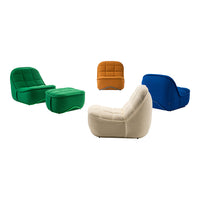 Colorful modern seating in vibrant green, blue, orange, and neutral cream with textured patterns for stylish decor.