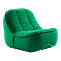 Vibrant green fabric chair with a smooth, modern design and tufted pattern for added style and comfort.