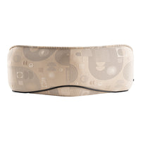 Beige cushion featuring abstract geometric patterns in soft tones and contrasting accents. Perfect for modern decor.