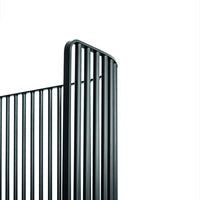 Black metal vertical slats with a sleek, minimalist design against a white background.