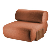 Brown textured lounge chair with a modern design and unique ribbed base for a stylish touch.