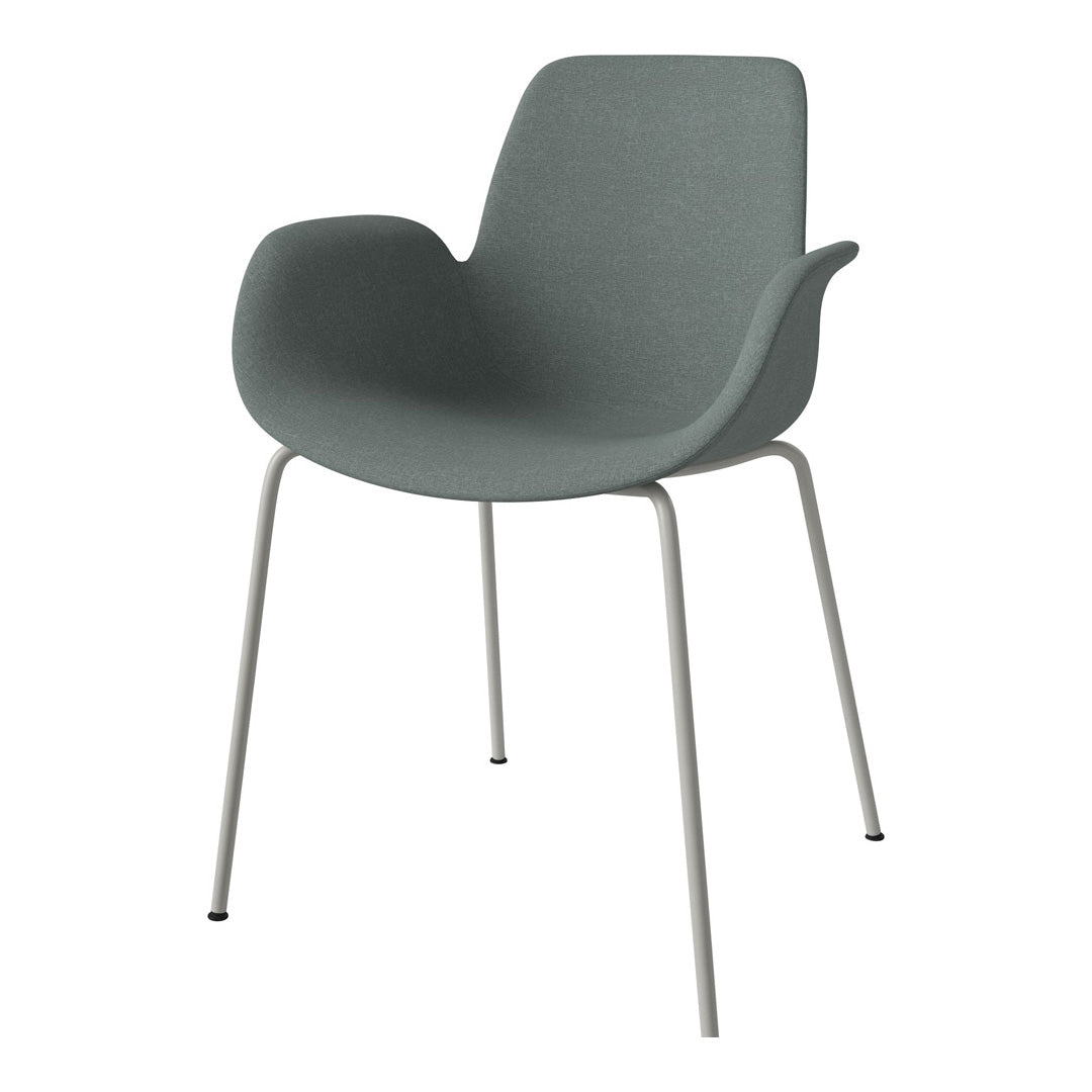 Modern, soft gray chair with a smooth texture and minimalist light gray legs, perfect for contemporary spaces.