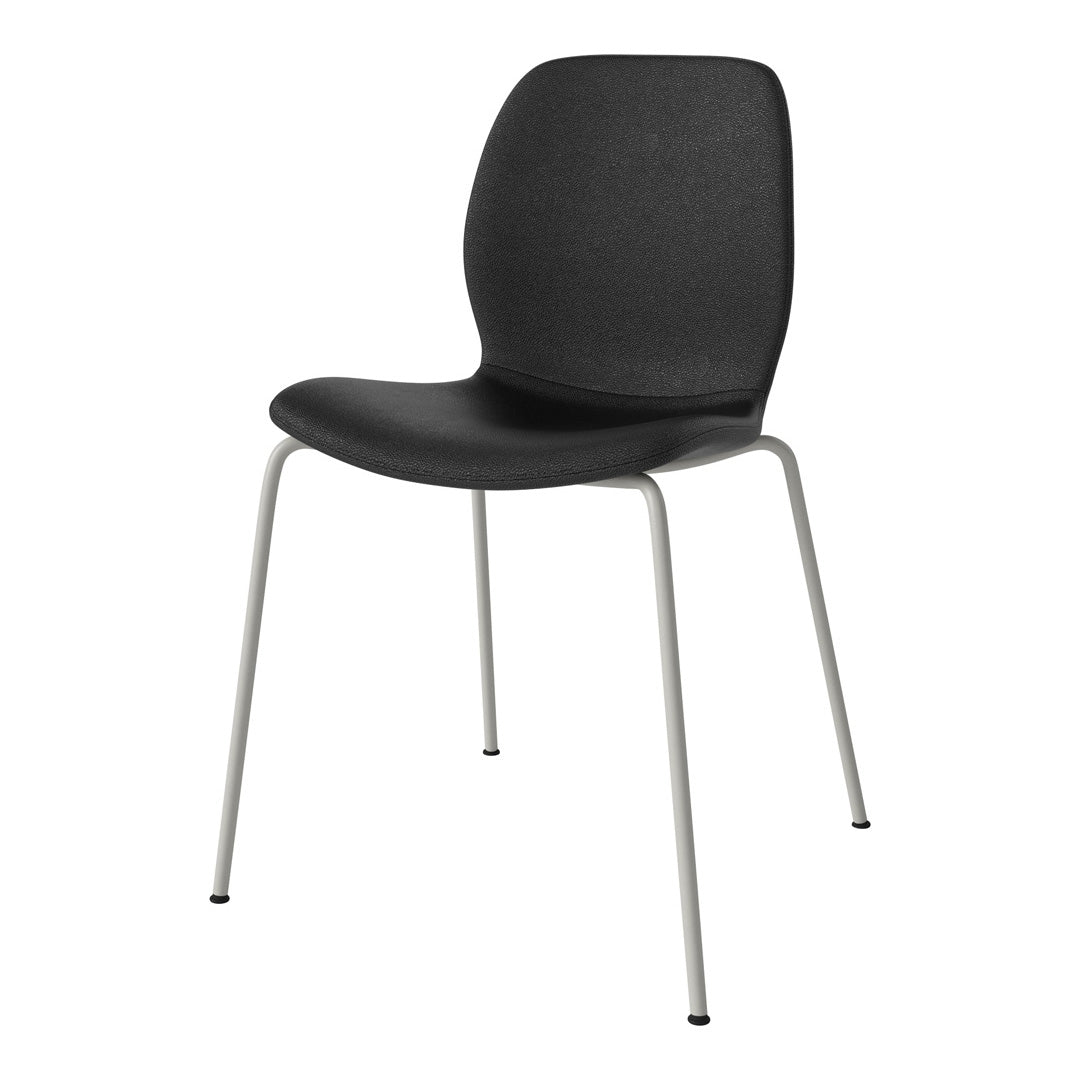 Black textured chair with sleek light gray metal legs, modern and minimalist design. Perfect for contemporary spaces.