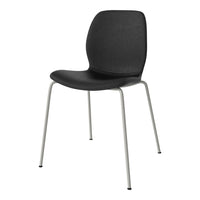 Black textured chair with sleek light gray metal legs, modern and minimalist design. Perfect for contemporary spaces.