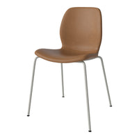 Brown molded seat with a smooth texture, paired with sleek gray metal legs for a modern look.