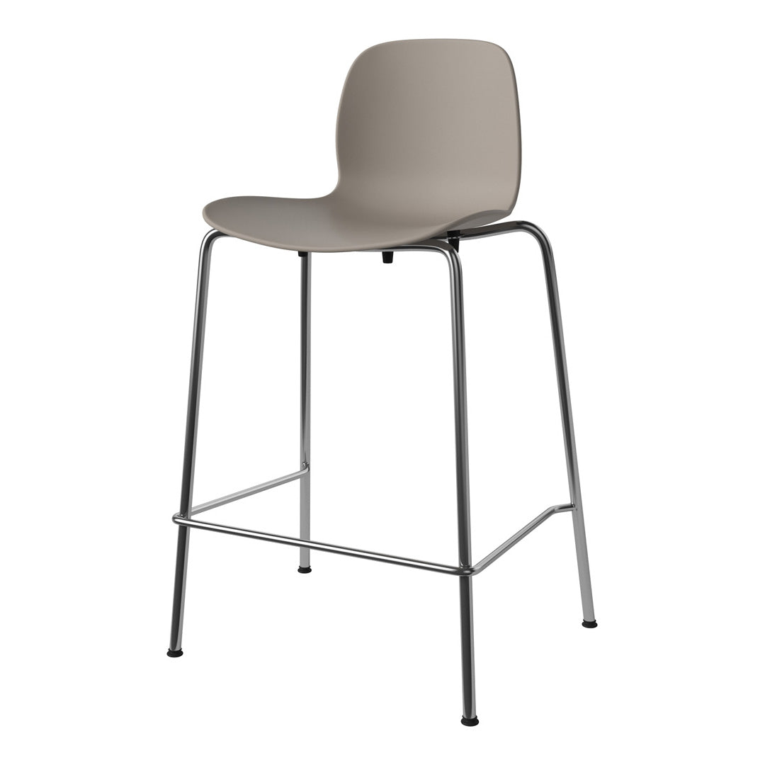 Light gray bar stool with a smooth, minimalist design and sleek metal legs, perfect for modern decor.