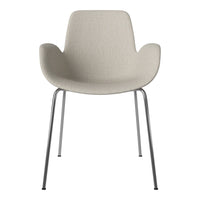 Light beige textured chair with smooth curves and sleek silver legs, perfect for modern interiors.