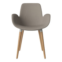 Light grey chair with a textured finish, complemented by natural wood legs for a modern aesthetic.