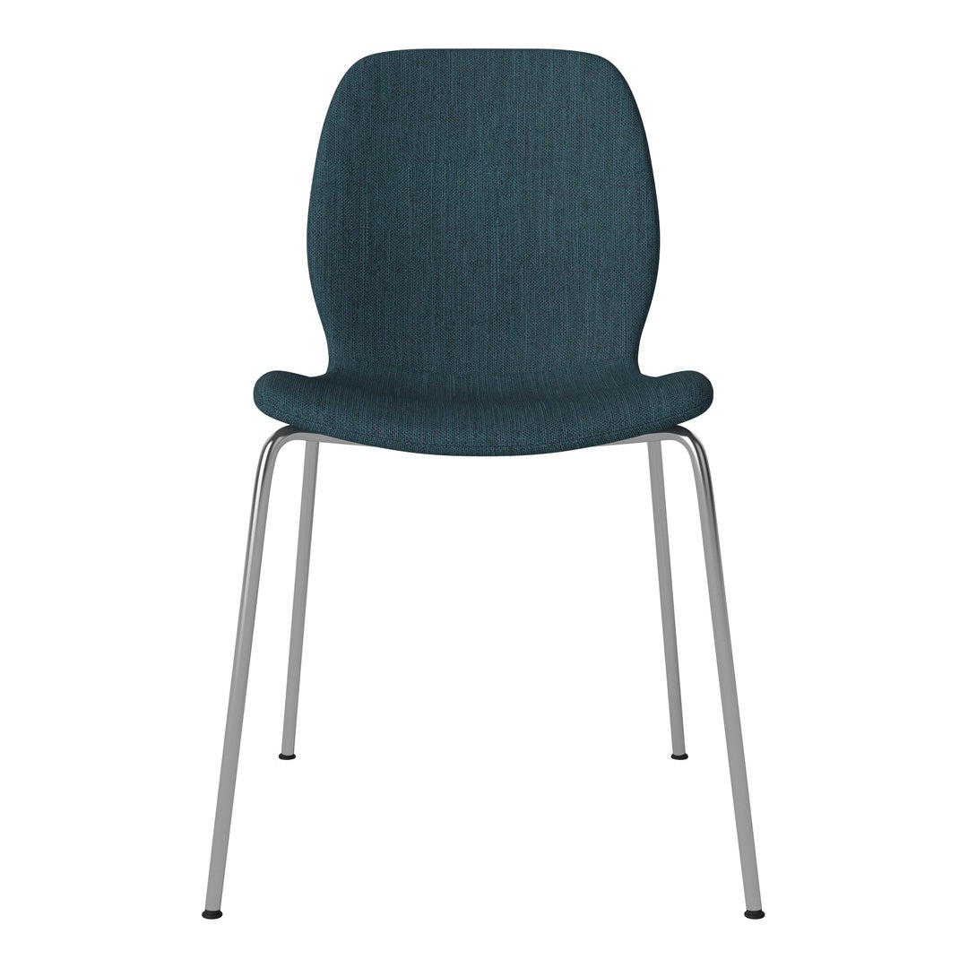 Dark teal upholstered chair with a textured finish and sleek silver metal legs. Stylish and modern design.