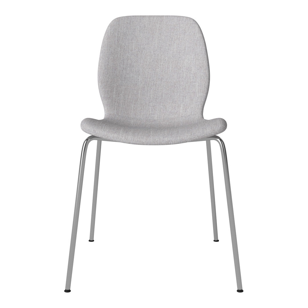 Gray textured fabric chair with sleek silver legs, perfect for modern decor.