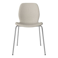 Light beige chair with a textured fabric seat and sleek silver legs. Modern design perfect for any room.