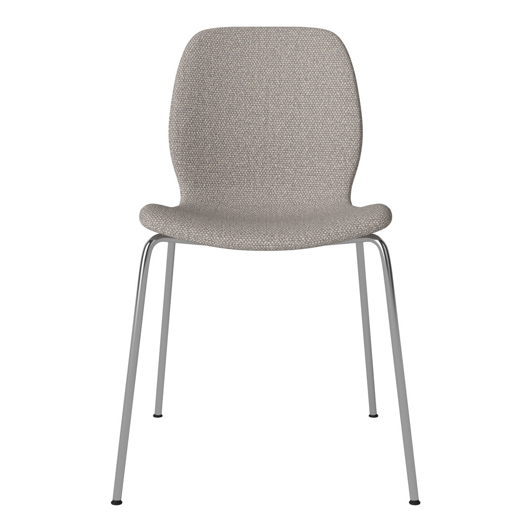 Gray patterned chair with a smooth finish and sleek silver legs, perfect for modern decor.