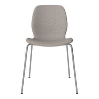 Gray patterned chair with a smooth finish and sleek silver legs, perfect for modern decor.