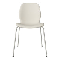 White textured chair with pale gray legs, offering a modern and minimalistic aesthetic for any space.