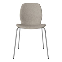 Light gray textured chair with sleek silver legs, perfect for modern spaces. Ideal for minimalist decor.