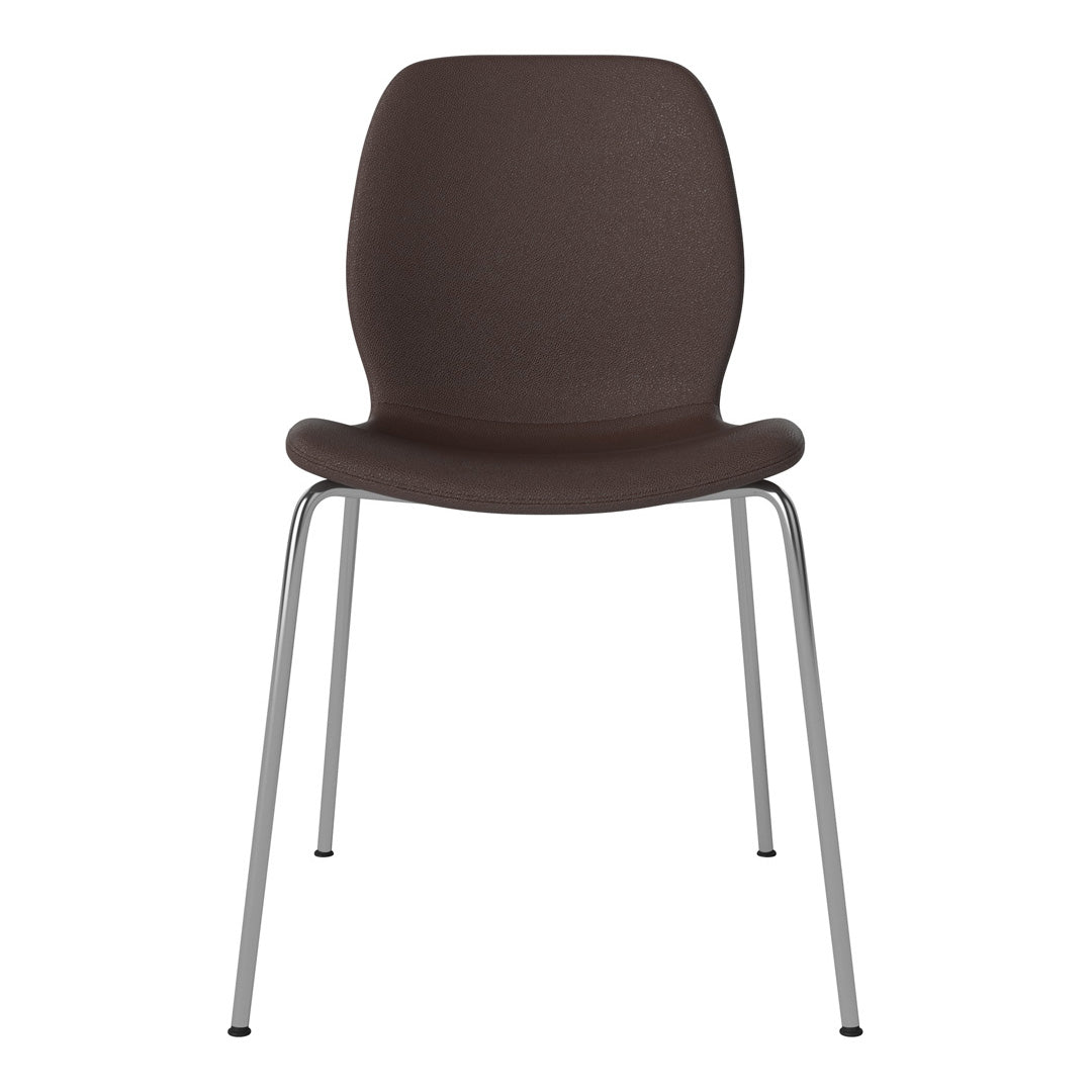 Brown textured chair with a sleek silver metallic frame. Perfect for modern decor.