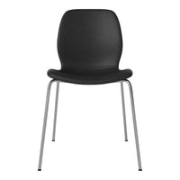 Stylish black chair with a smooth finish and sleek chrome legs, perfect for any modern decor.