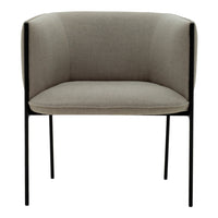 Beige upholstered chair with clean, modern lines and a minimalist black metal frame. Ideal for contemporary decor.