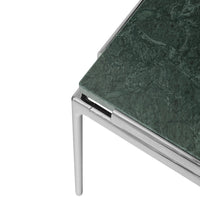 Green marble surface with a subtle, mottled pattern, complemented by sleek silver metal legs.