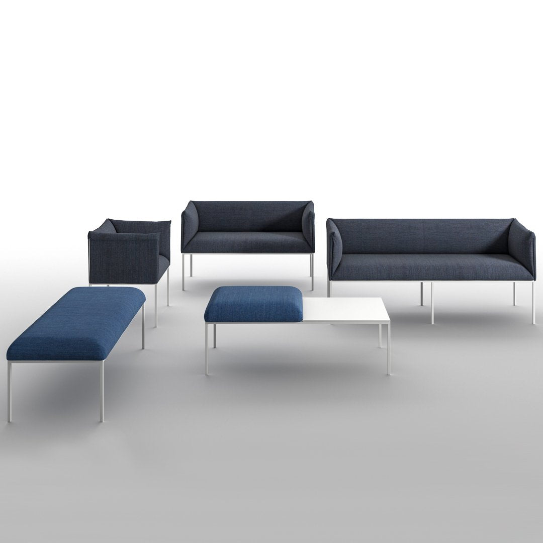 Set of modern furniture in deep navy and light gray hues, featuring solid colors and sleek lines. Stylish and contemporary design.