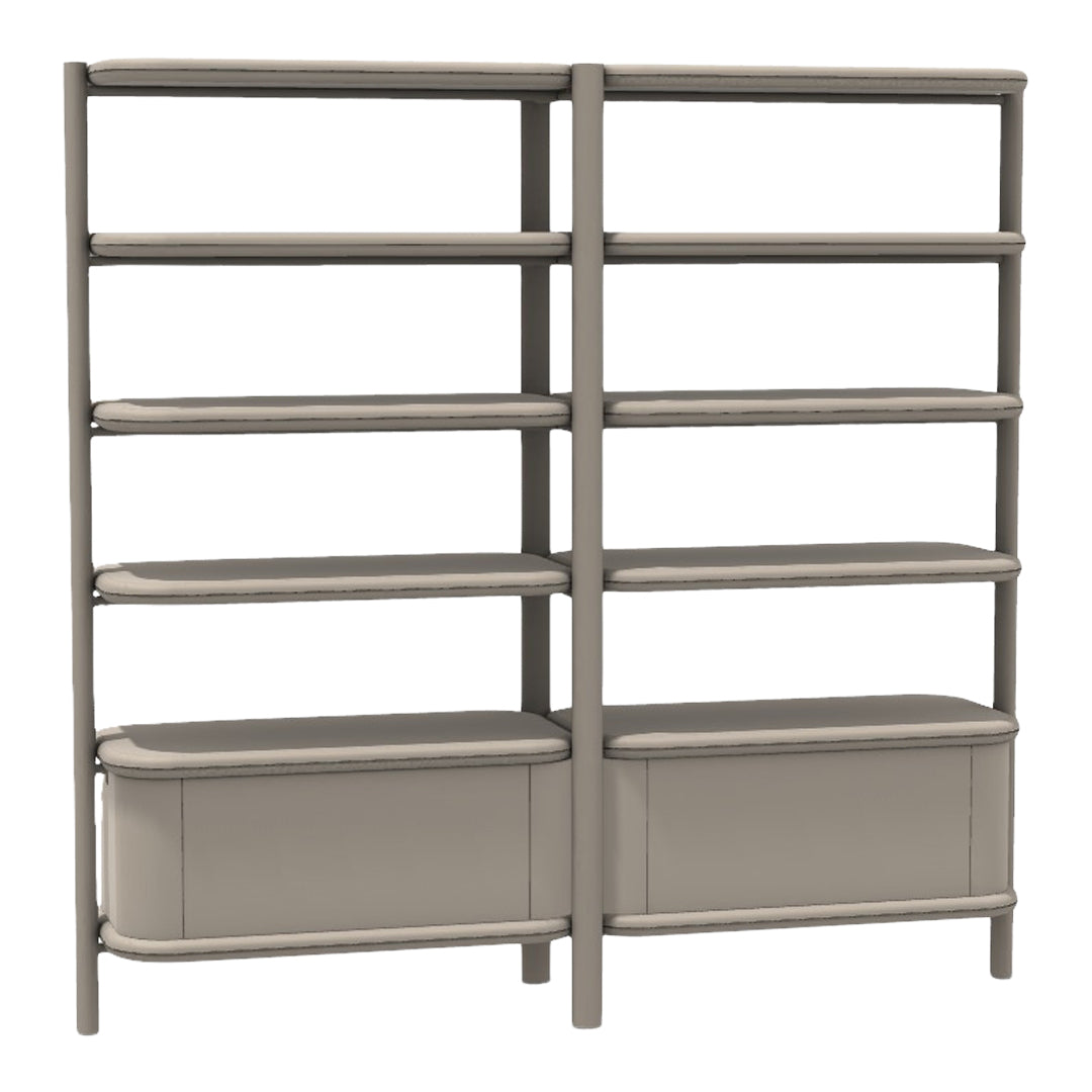 Beige shelving unit with neutral tones and smooth, minimalist design; ideal for modern decor.