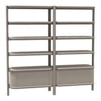 Beige shelving unit with neutral tones and smooth, minimalist design; ideal for modern decor.