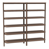 Brown multi-tiered shelving unit with smooth, beige shelves and a minimalist design. Perfect for modern interiors.