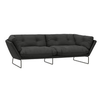 Stylish black sofa with tufted cushions and sleek metal legs, perfect for modern living spaces.